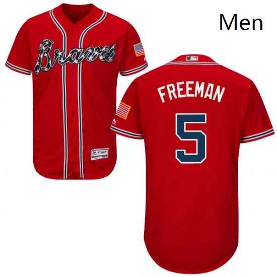 Mens Majestic Atlanta Braves 5 Freddie Freeman Red Alternate Flex Base Authentic Collection MLB Jersey